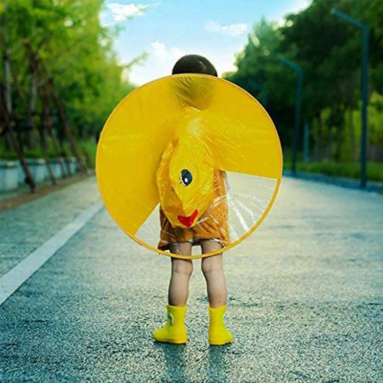 
New Little Yellow Duck Baby Hiking Poncho, Child Raincoat Child Cloak Little UFO Raincoat,hat Cloak Foldable boneless Rain coat 