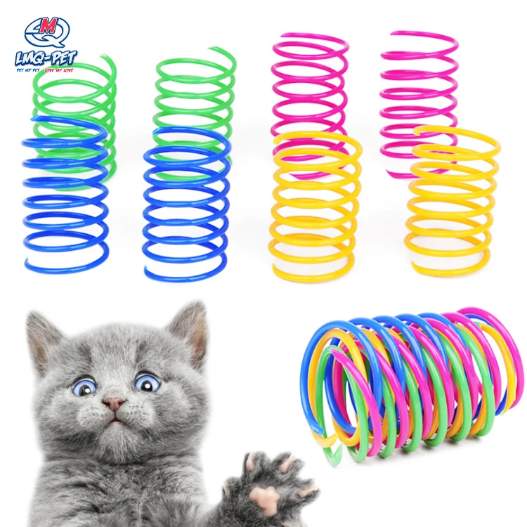 4Pcs Plastic Spring Cat Toy Colorful Coil Spiral Springs Pet Action Wide Durable Interactive Toy