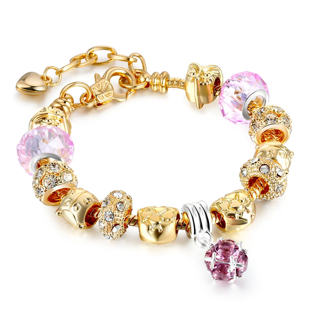Best Selling Amazon Hollow out 18 k Gold Austrian Crystal Rhinestone Star Love Heart Charm Bracelet