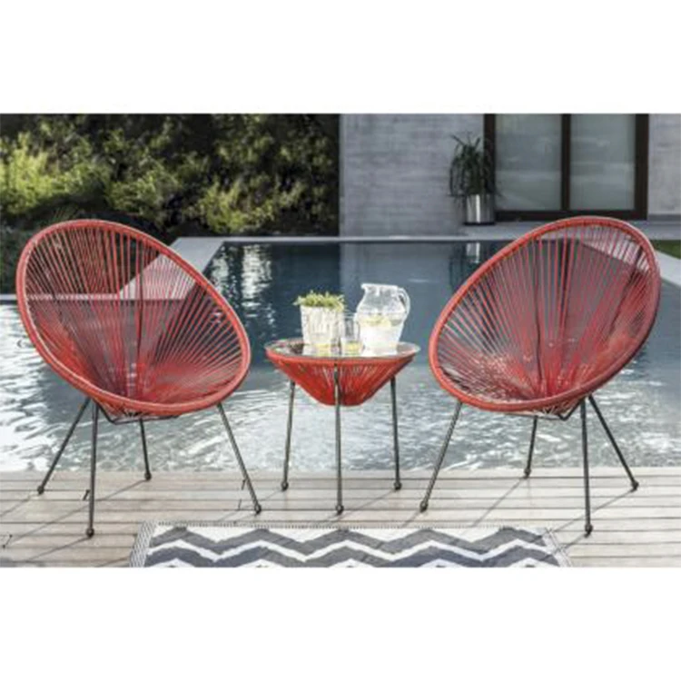 UN Leisure Plastic Acapulco Chair Set Outdoor String Furniture Wicker Bistro Furniture Set Garden Patio Rattan Table Chair Set