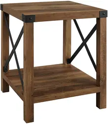Vonssen Rustic Oak Modern Farmhouse Metal X Side Table