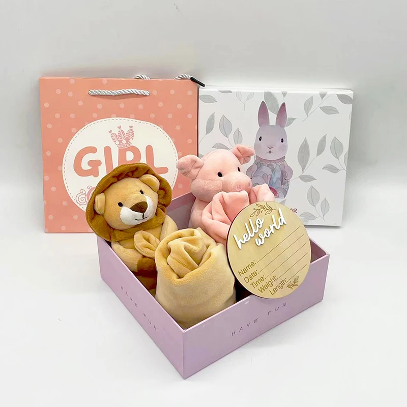 Custom Pig stuffed blanket Cotton Cute Lion Baby Security Blanket Plush Baby Security Swaddle Blanket