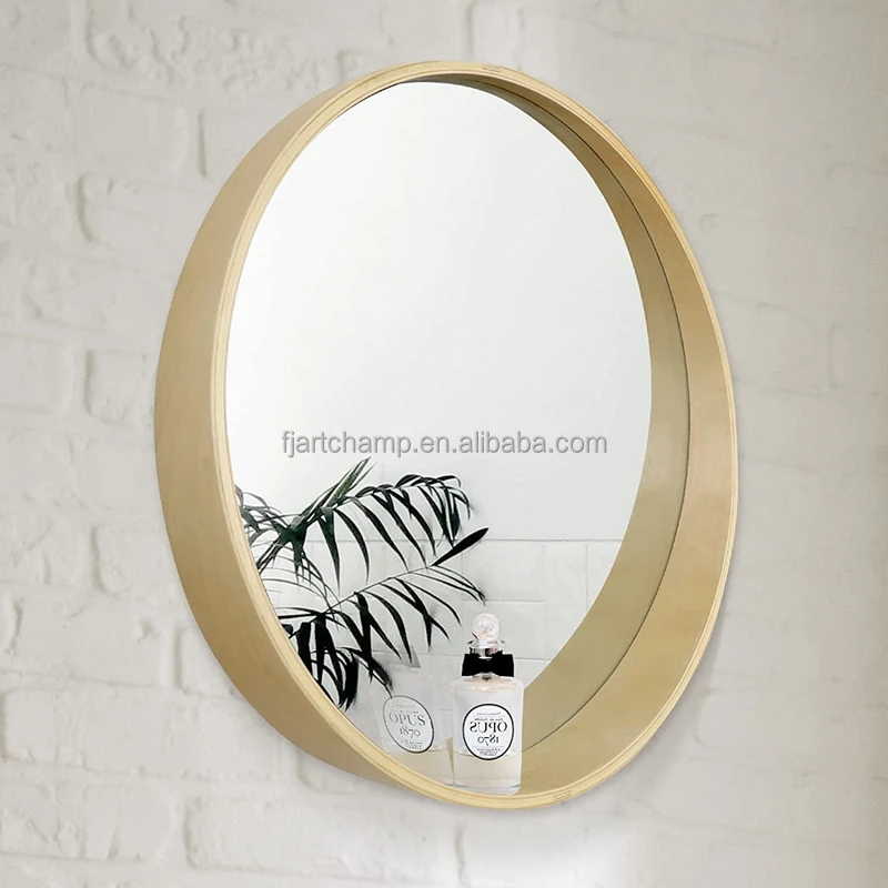 Simple Design Large Round Wooden Frames Mirror