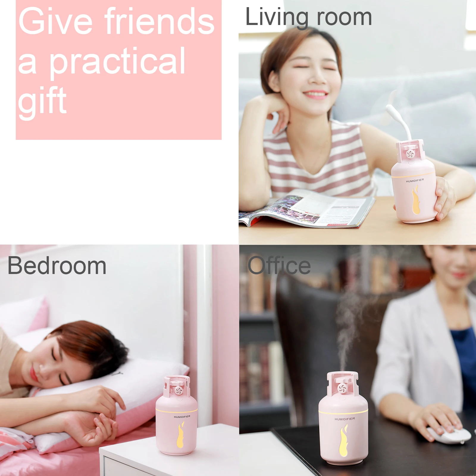 The Newest Gas Cylinder Cute Diffuser Gas Holder LED Air Humidifier for Work Car Essential Oil Diffuser 2022