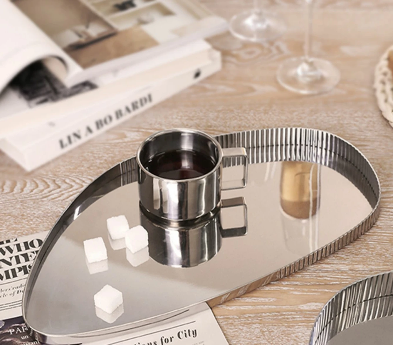 Modern Nordic Silver Luxury Irregular Creative Decorative Tray Serving Steel Tray For Home Decor Wedding Decor Hotel Serving