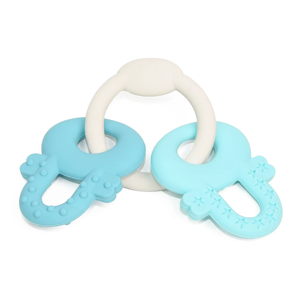 100% Food Grade Silicone Teething Ring Infants Soft Teether Toy Lock Shape Montessori Learning Help Sooth Toddlers Baby Gum Pain