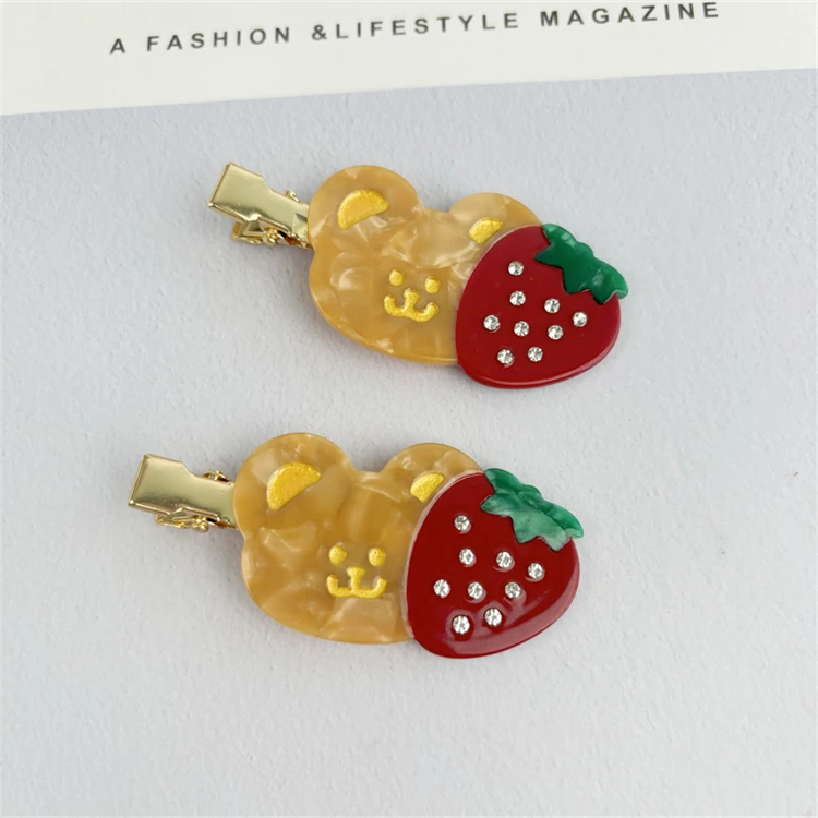 Trendy Acetic Acid Hairpin Strawberry Bear Hair Clips make up hairpin No crease Curl Clips seamless Acetate metal hair clips