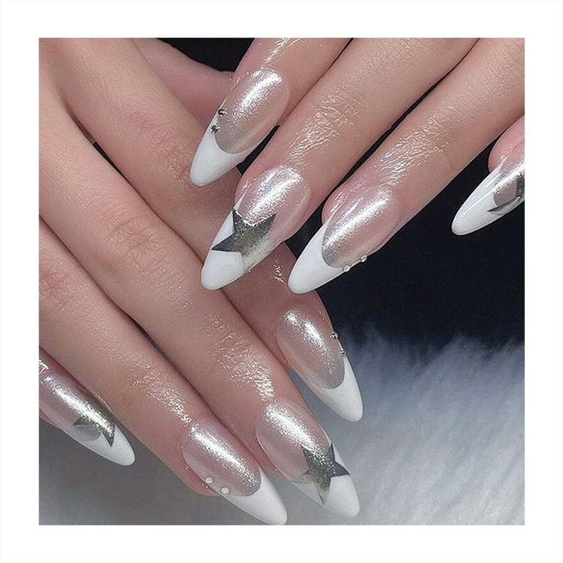 High Quality Long Square Coffin Full Cover Faux Nails Machine Print Simple Color French Fake Tips Factory Custom Press On Nails