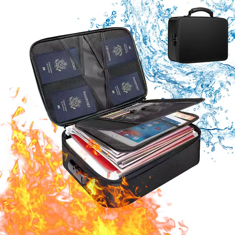 Water-resistant Fireproof Safe Bag Document Storage Organizer With Lock Important Document Organizer Storage Bag Safe Organizer