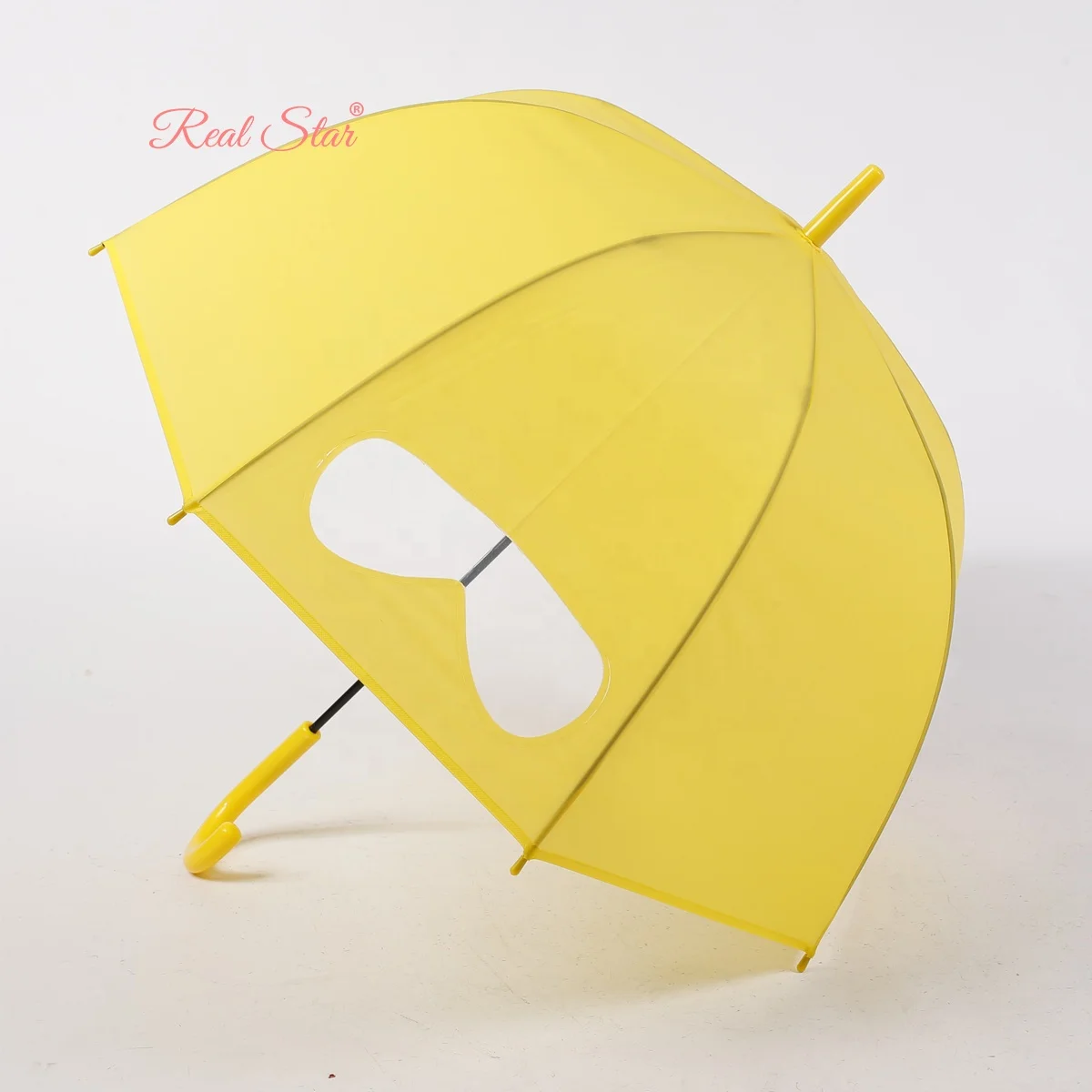 RST cheap colorful promotional logo prints EVA umbrella with heart shape windows yellow custom umbrella