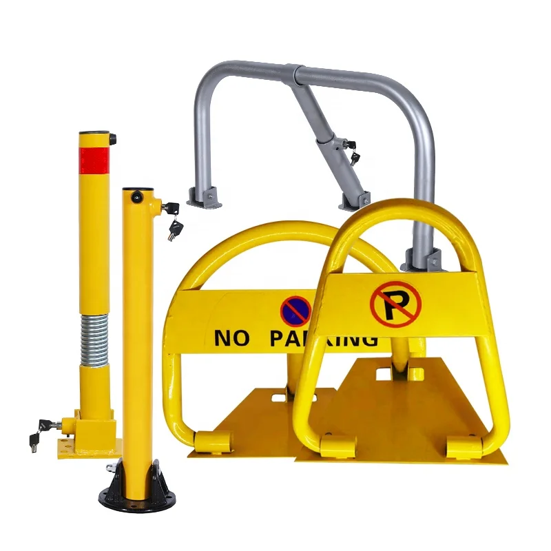 Heavy Duty Yellow Powder Coated Triangle Stainless Steel Hand Manual Folding Car Parking Lot Space Saver Device withFolding Pole