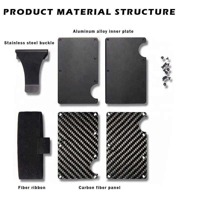 
Free sample minimalist Ultra thin carbon fiber wallet metal aluminum money clip RFID card holder carbon fiber wallet for Men 