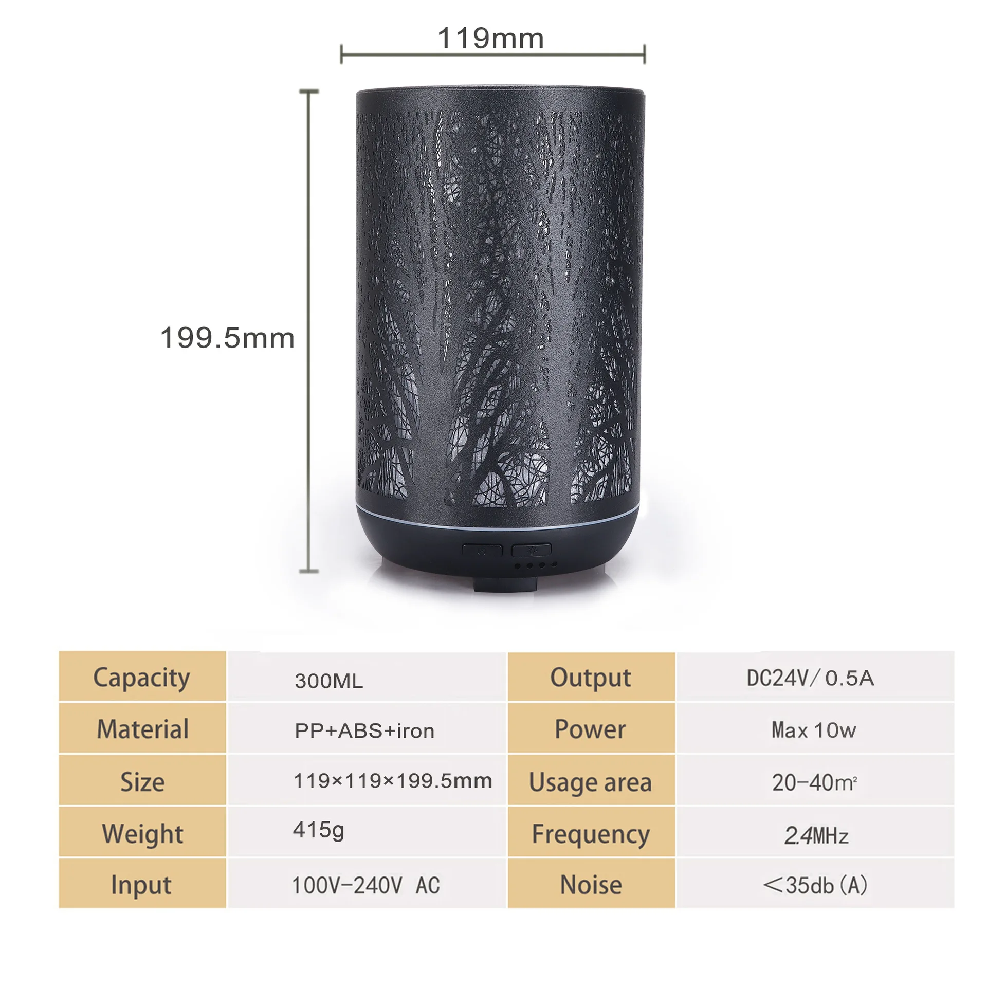300ml Iron Metal Ultrasonic Aromatherapy Diffuser Craft Luxury Aroma Essential Oil