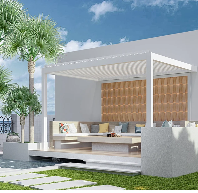 Canopy aluminum metal and outdoor motorized waterproof with adjustable roof screen louvers pergola