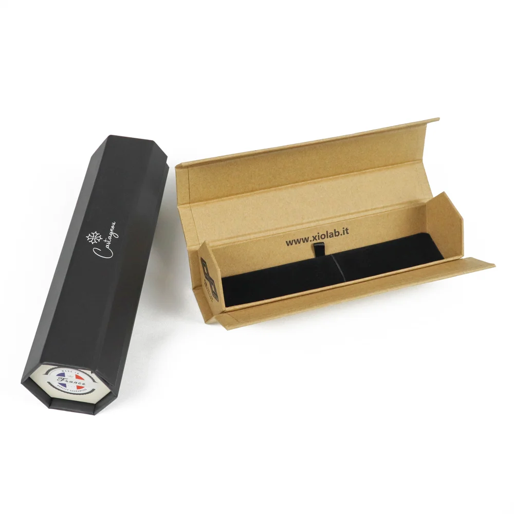 new design rigid cardboard packaging veneer pen box hexagon pick up storage folding magnetic closure multifunctional veneer box