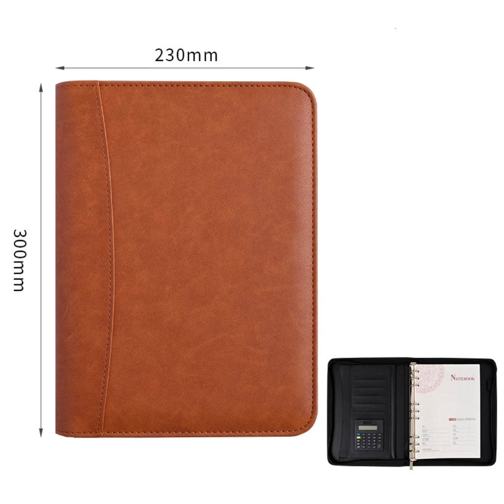 Hot selling Custom Colour Red PU Leather Professional Portfolio With Embossed Logo Zippered Padfolio Organizer