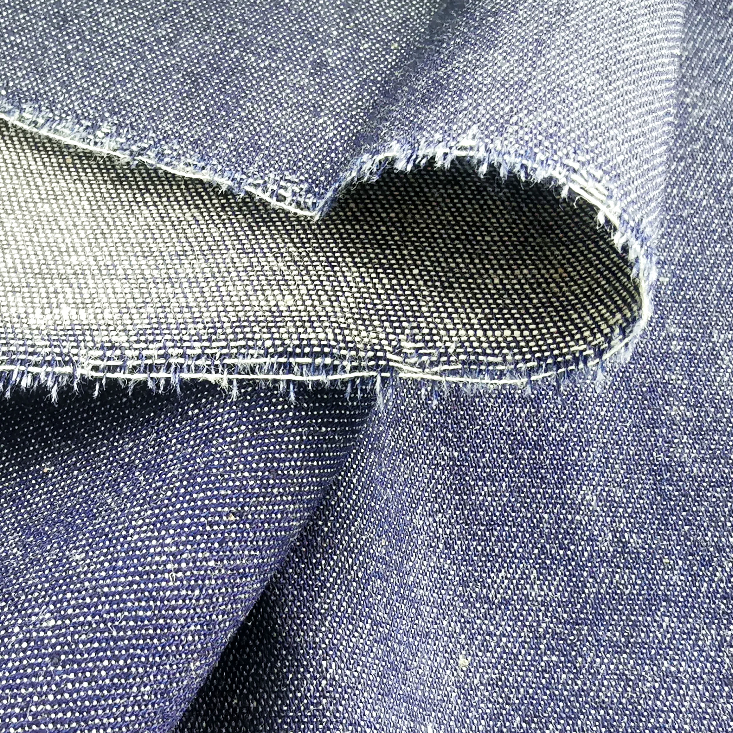 Оптовая продажа, джинсовая стрейчевая ткань из чесаного хлопка, синие тканые джинсовые ткани для джинсов