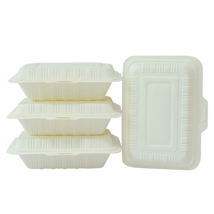 1000ml Eco Friendly Lunch Box Cornstarch Food Container Disposable Biodegradable Cornstarch Clamshell for Food Packaging