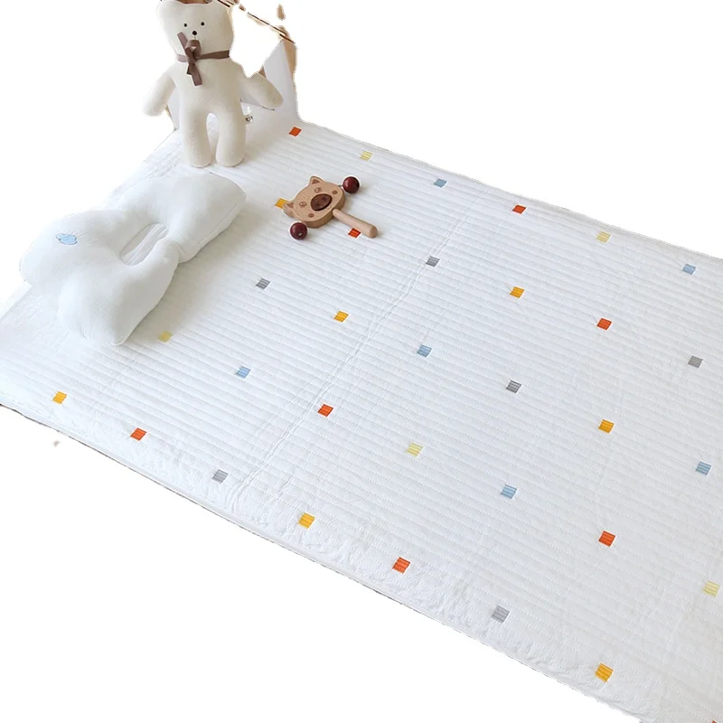 Ins Korean quilted bedcap newborn cot thin mattress baby cotton embroidered thick bedcap four seasons style
