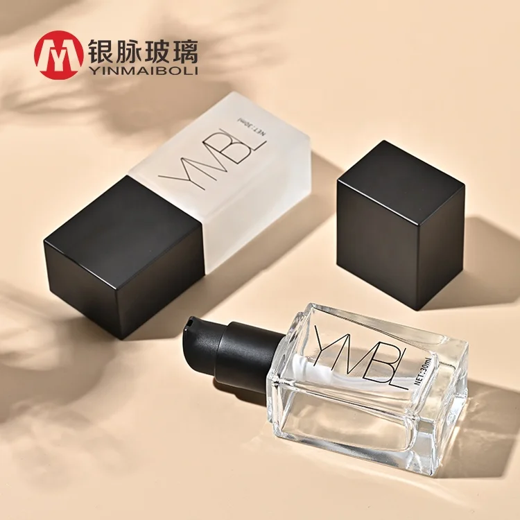 Square frosted 30ml bb cream makeup cosmetic press pump bottle packaging empty liquid  foundation lotion glass bottles