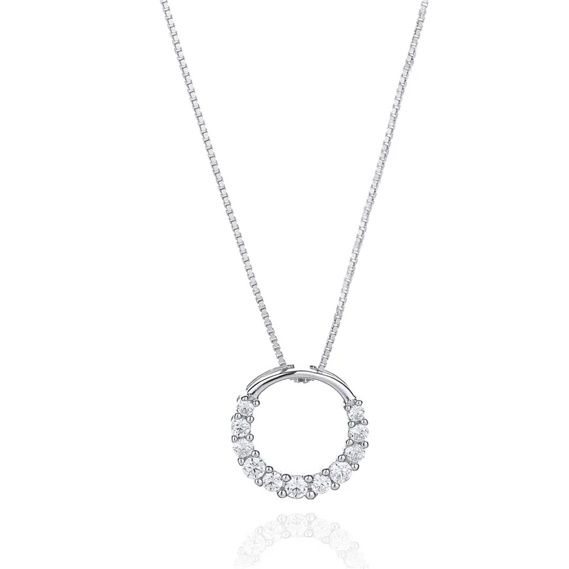 Fashion Jewelry 925 Sterling Silver Circle Pendant Necklace Geometric Cubic Zirconia Hollow Ring Pendant Necklace For Women