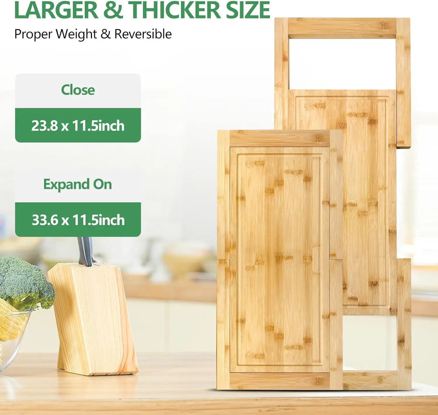 Expandable Cutting Board Over Sink, Bamboo Cutting Boards with Juice Groove, Kitchen Sink Cutting Board