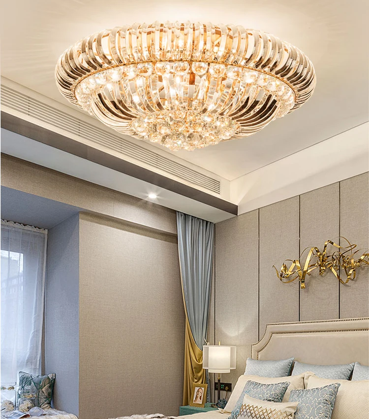 Классический отельная круглая роскошные светодиодный потолочный светильник с украшением в виде кристаллов Золотая люстра лампа ETL60446
