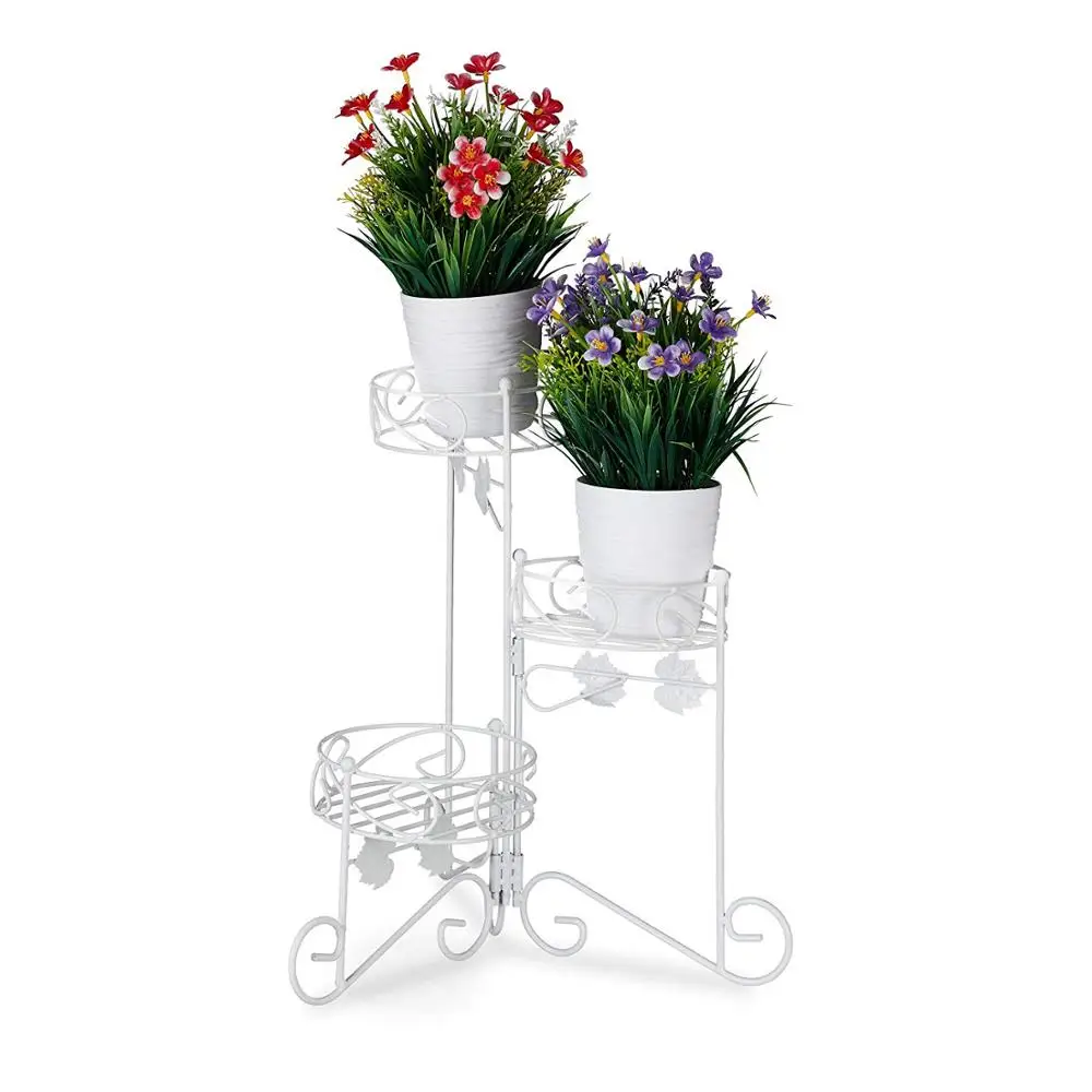 
Nordic style White 3-Tiered Metal Folding leaves decorative flower Plant pot Stand 