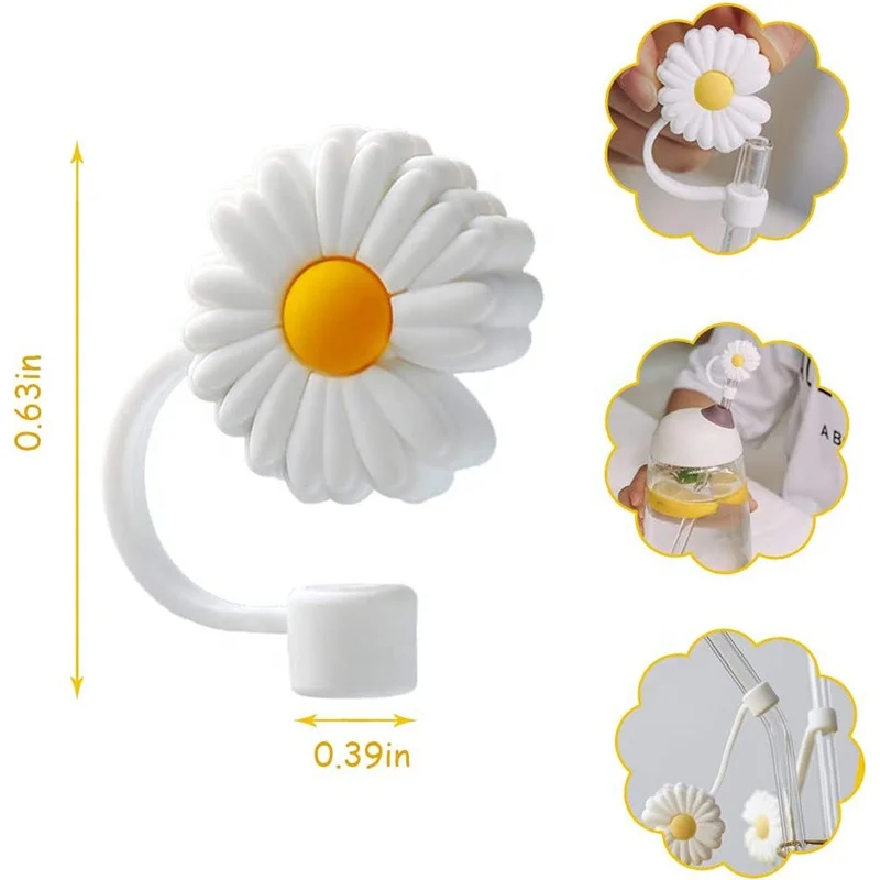 cloudy paw print flower daisy cherry blossom 3d silicone cup straw cover topper cap charms for tumblers wholesale