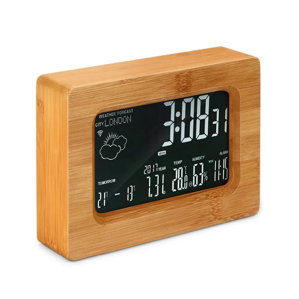 
Creative home fashion alarm clock smart phone control desk clock log bamboo WiFi weather clock 
