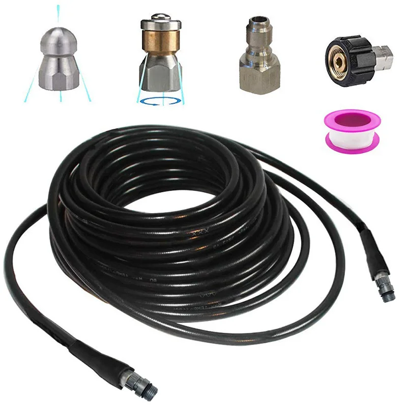 15M Water Outlet PVC Hose High Pressure Car Washer Explosion Proof Dredging Pipe Water Mouse Set Sewer Cleaning Pipe