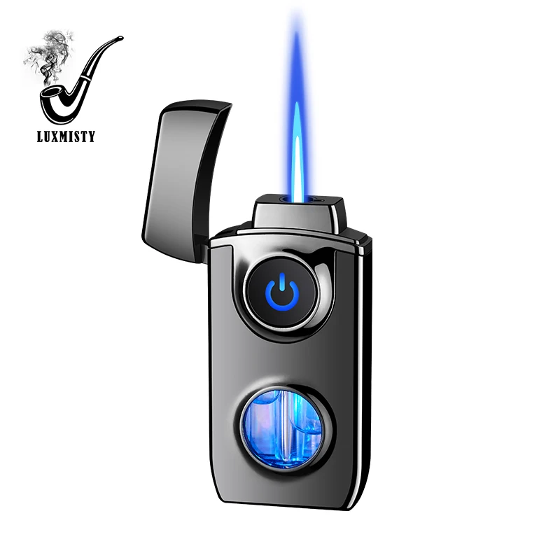 Gas-Electric Metal Inflatable Lighter Visual Window Touch Sensing Red Flame Windproof Lighter