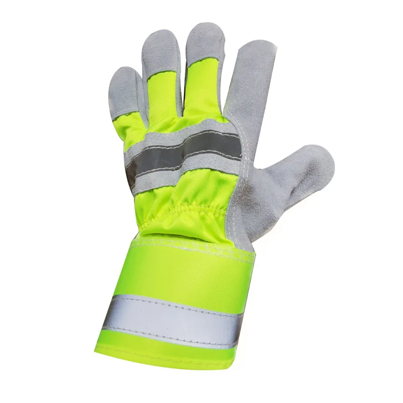 Leather Night Operation Reflective Warning Gloves Anti Cutting Anti Stabbing Garden Work Gloves
