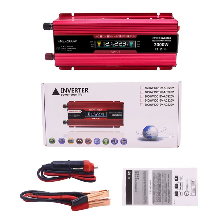 Car Power inverter LCD display US Plug 500W 1000W 2000W USB 12V/24V to 220V Out Door Supply Accessories
