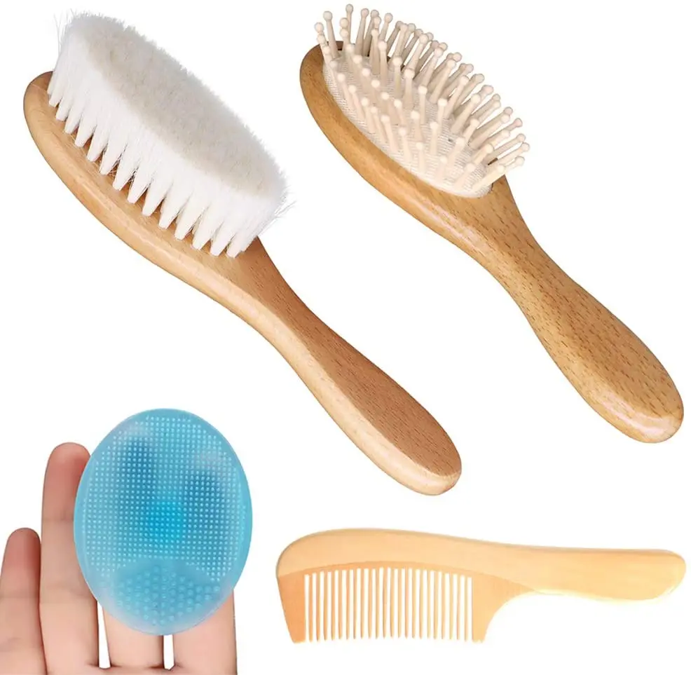 ECO friendly wooden soft hair baby hair brush set soft baby brush set for baby