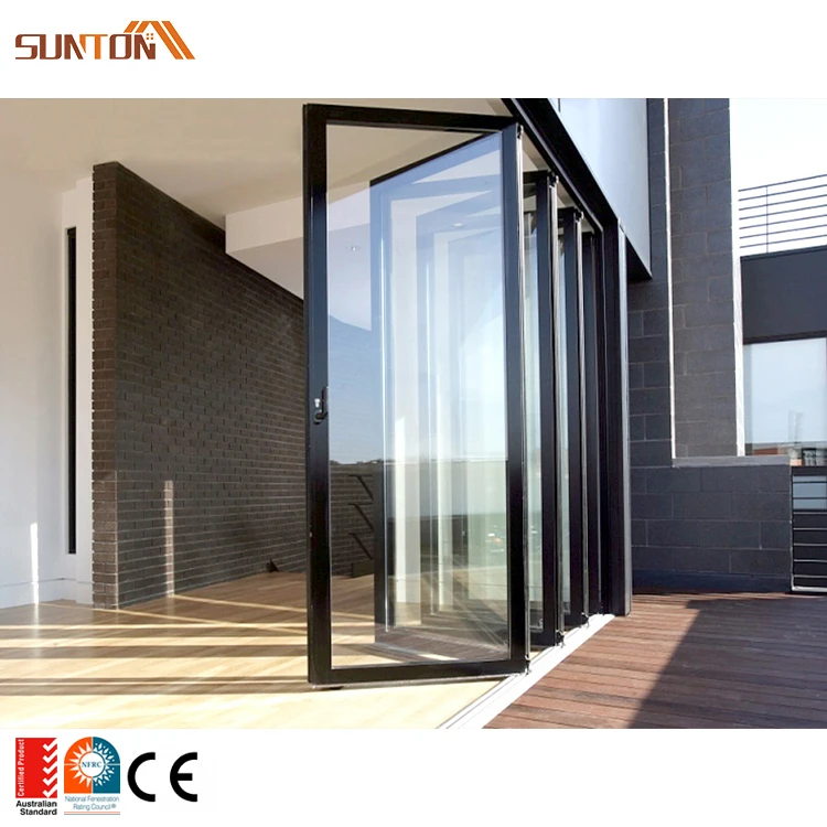 Modern patio aluminum alloy frame double glazed glass bifold doors exterior aluminium profiles glass sliding bi folding door