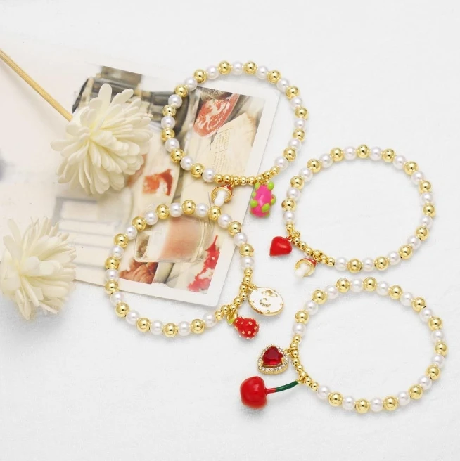 Enamel strawberry/turtle red hoop earrings gold plated CZ micro paved cherry/star/heart bracelet jewelry wholesale