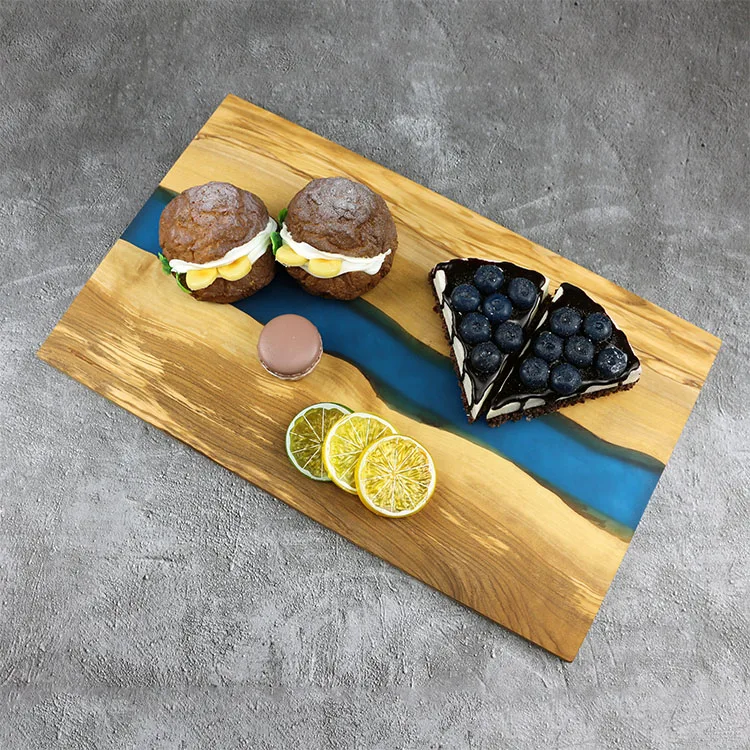 New Design Art Decor Olive Wood and Epoxy Resin Cutting Serving Board for Cheese Coffee Vegetables Fruits