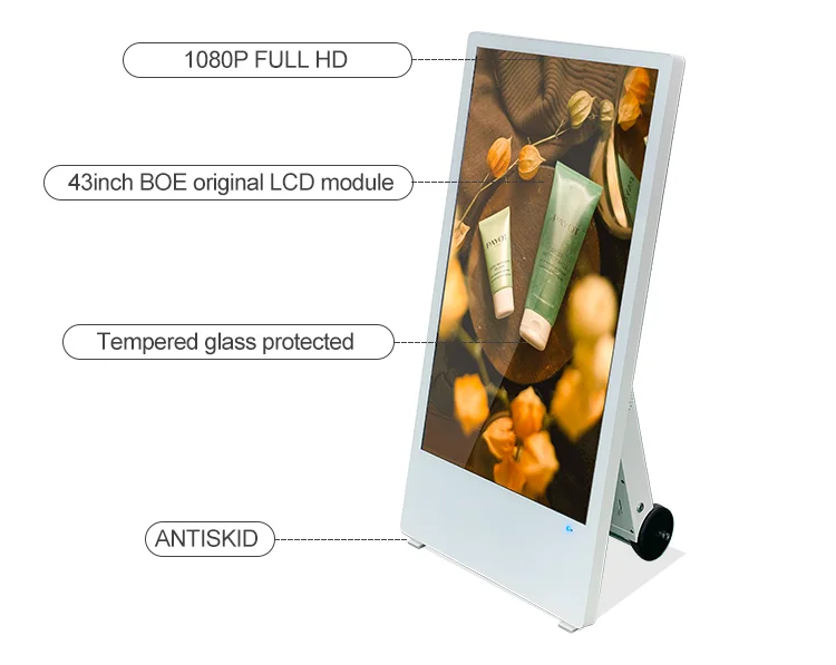 Portable 43-Inch Battery-Powered Digital Display LCD Advertising Player for Retail Store and Shopping Mall Use with Kiosk