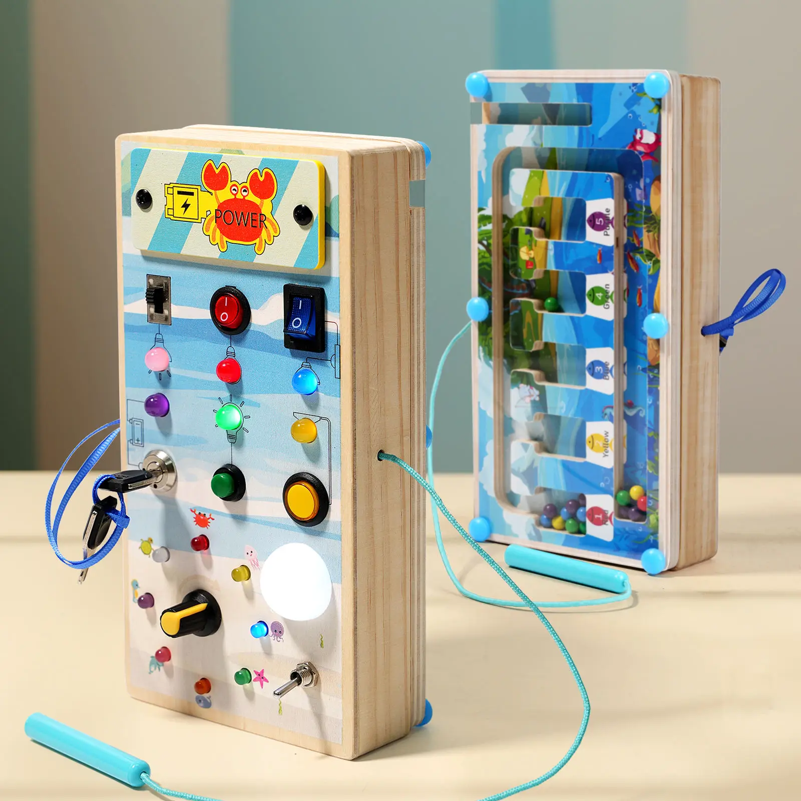 Wooden Busy Board for Toddlers Montessori Steering Wheel Driving Toy Wooden Sensory Toys Preschool Learning Activities Education