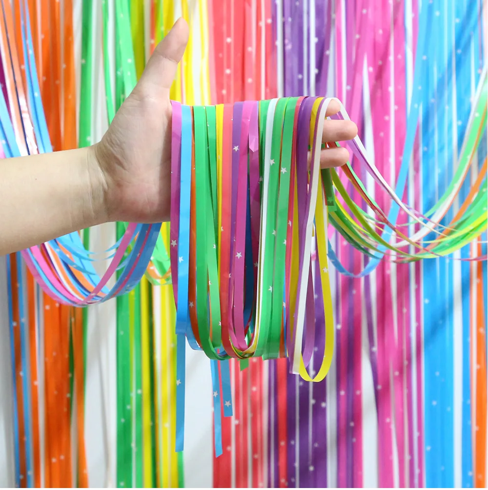 Ychon 1*2.5 M 2.3 silk Rainbow Gradient Colorful Metallic Foil Fringe Curtain Pastel Candy Colored Metallic Tinsel Curtain
