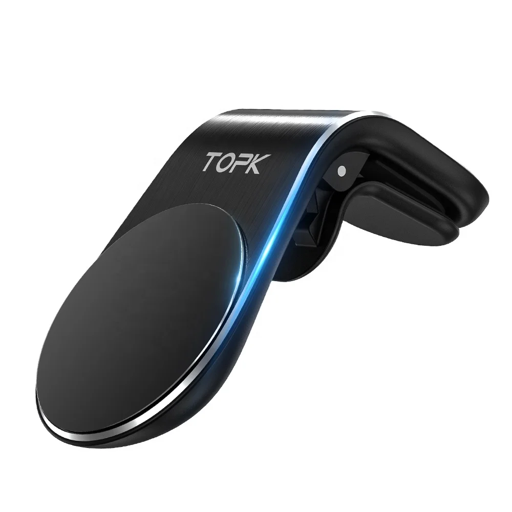 
Free Shipping TOPK D11 L Shape Clamp Phone Holder Stand Magnet Air Vent Metal Car Phone Holder 