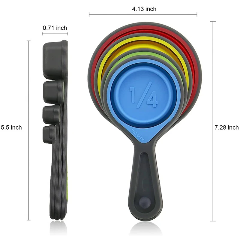 Wholesale 8 Piece Colorful Plastic And Silicone Measuring Cup And Spoon Measuring Cups Set Of Collapsible