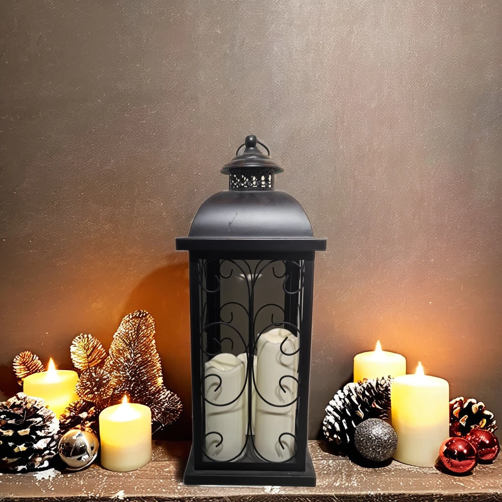 23in Tall Serene Spaces Living Decorative Lantern With Led Candle  for Home Decor Garden Candle Lantern for Indoor & Outdoor
