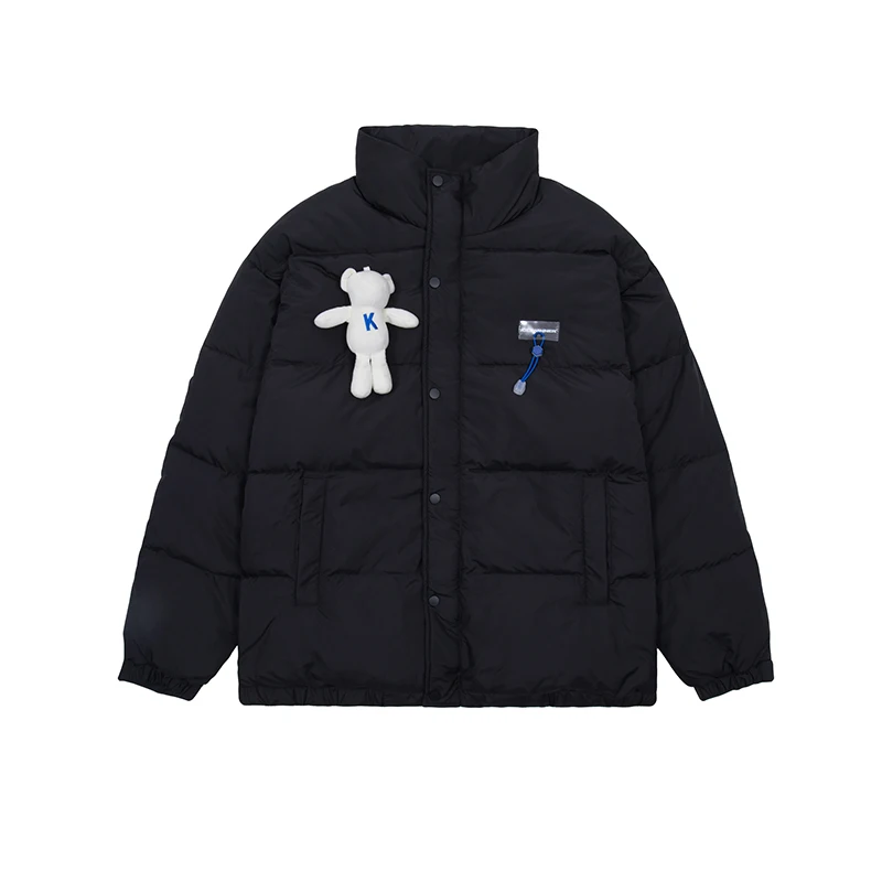 Cute Solid Crop Puffer Down Jacket Bomber Jacket Bubble Coat bear Toy Long Sleeve Thick Zipper Bubble Jackets
