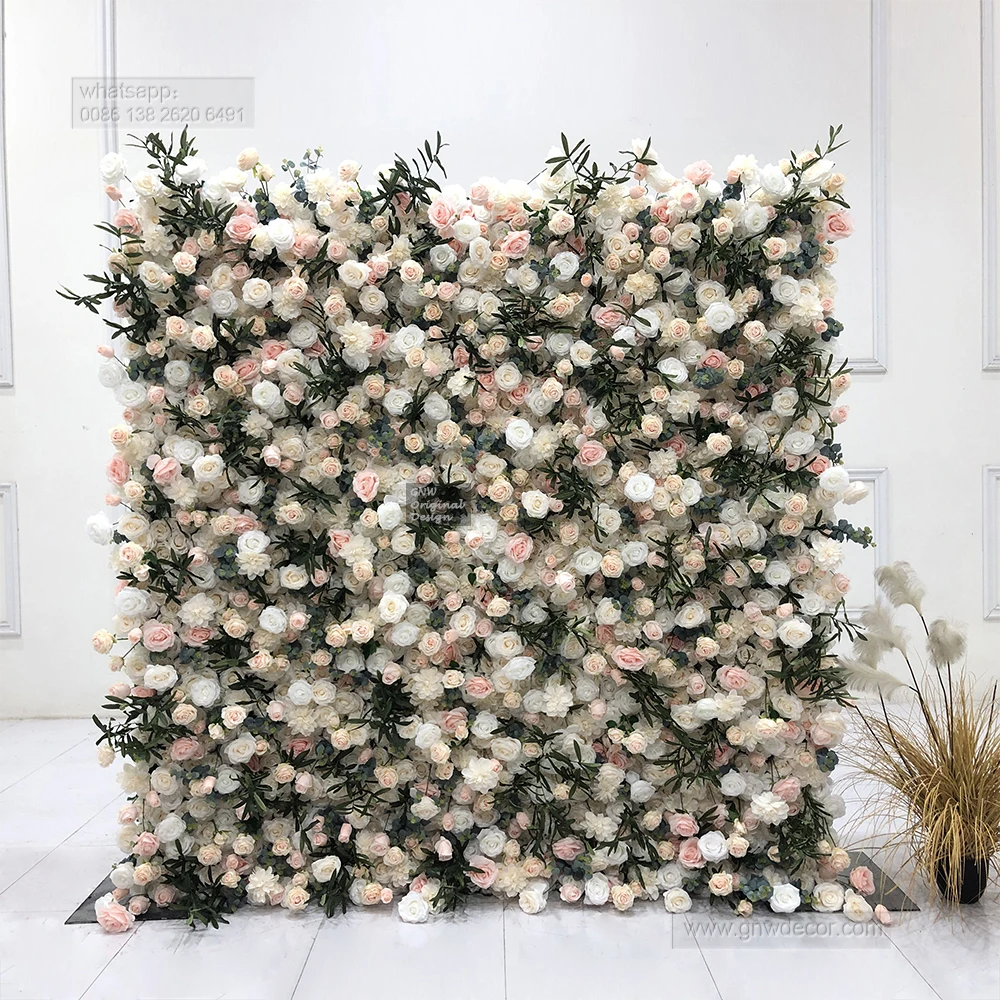 GNW Artificial Roll Up Flower Wall Backdrop Wedding Stage Decoration With Flowers