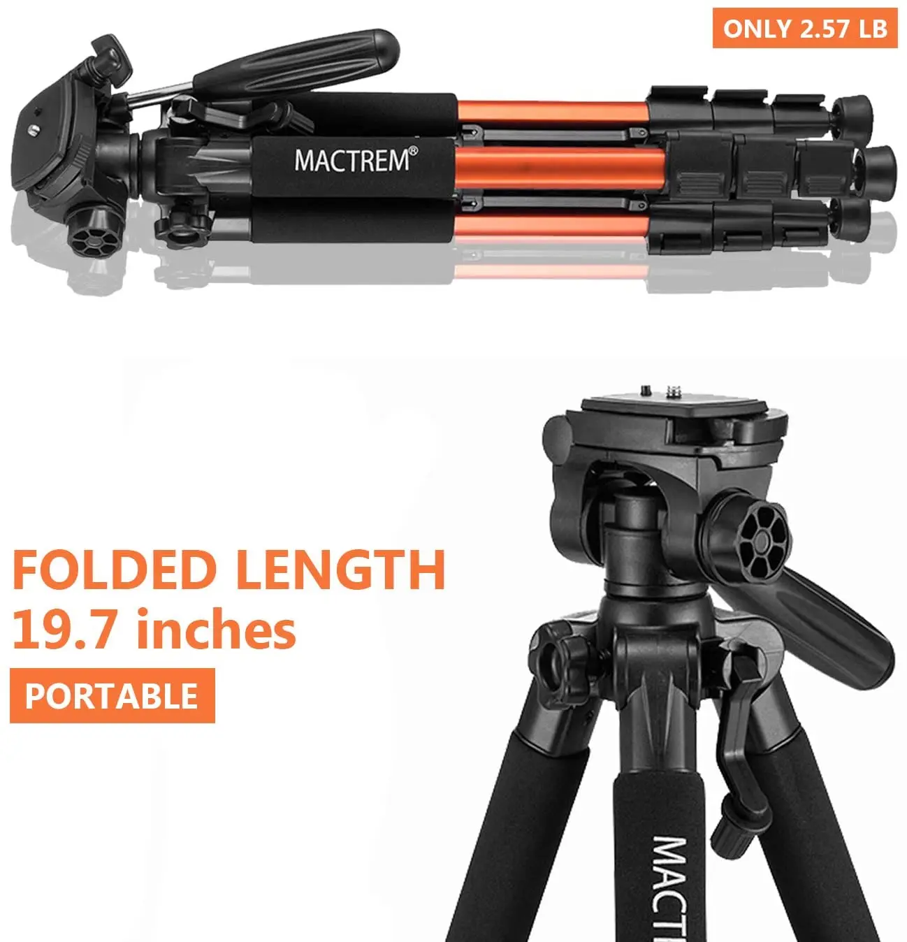 
Super Lightweight and Reliable Stability Ball Head Tripod Detachable Monopod with Carry Bag (Orange) 62