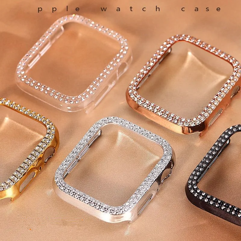 Luxury Double Diamond Hard  Protect Cover for Apple Watch Cases  41/45/40/44/38/42mm Watch Accessories for iWatch 7  6 5 4