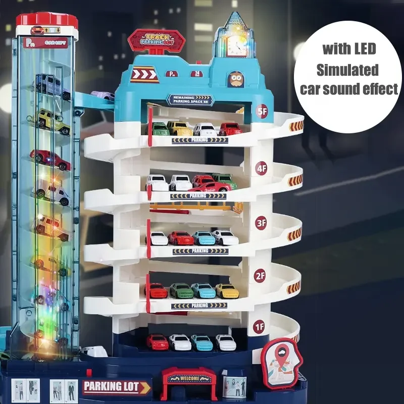 Hot Selling Assembling Building Set B/O Lifting Parking Lot With 8 Cars Slot Toys For Children