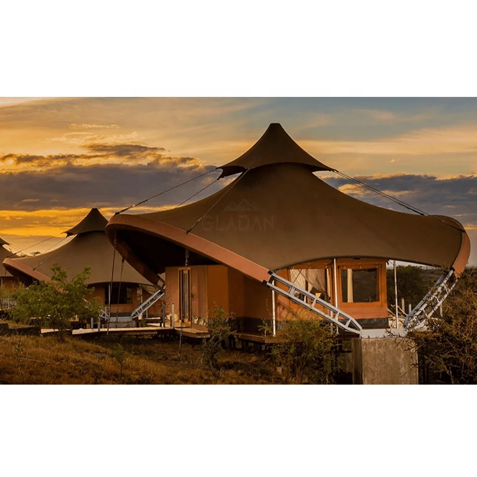 Outdoor Glamping Waterproof Canvas Family Heavy Duty Camping Resort Tents Tente Safari